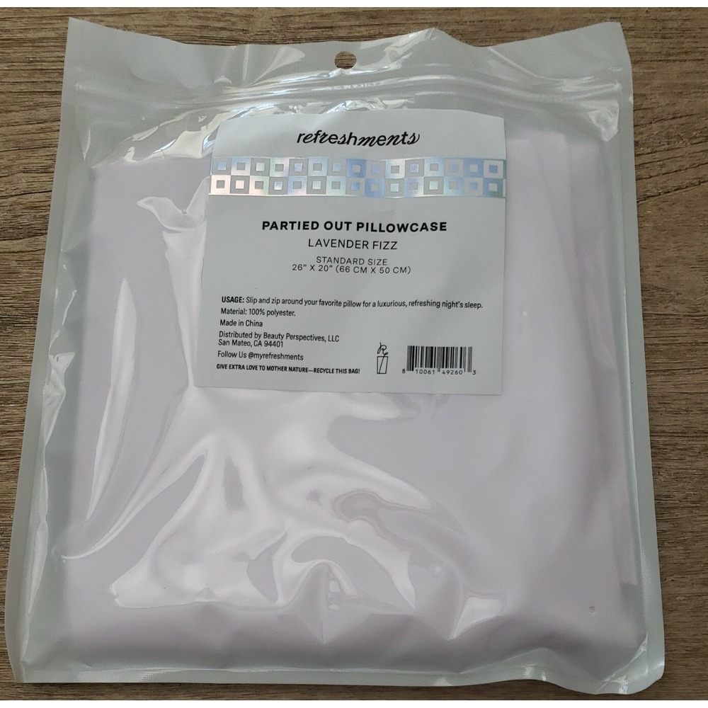 Refreshments Satin Partied Out Pillowcase Lavender Fizz Standard Size